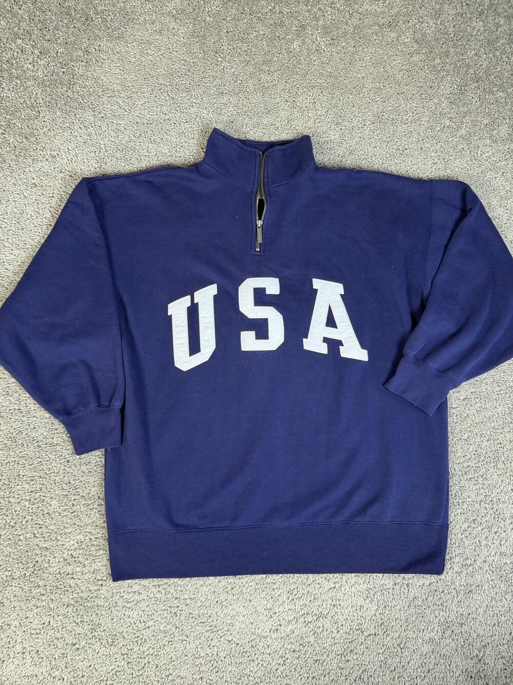 VTG Express Athletique Sweatshirt Mens M Blue Pullover Mock Neck Zip USA Logo